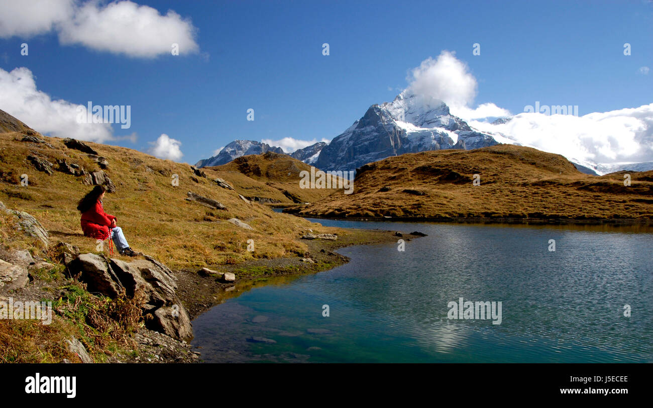 Wanderpause mit Blick auf Stockfoto