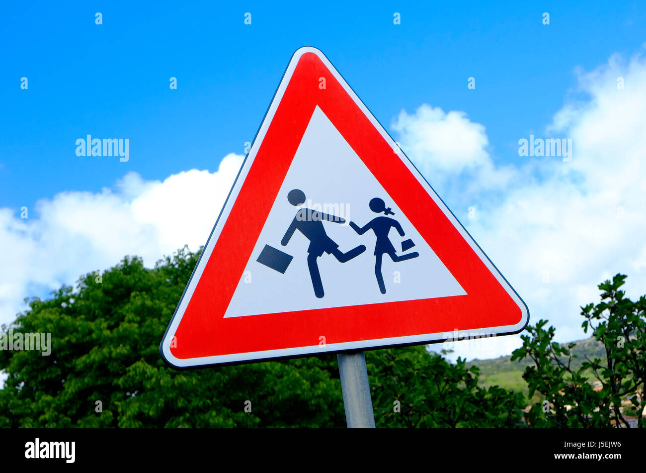 Schule Straßenkreuzung Zeichen, Sardinien, Italien Stockfoto