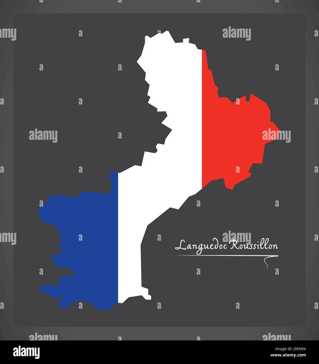 Languedoc-Roussillon Karte mit Abbildung der französischen Nationalflagge Stock Vektor