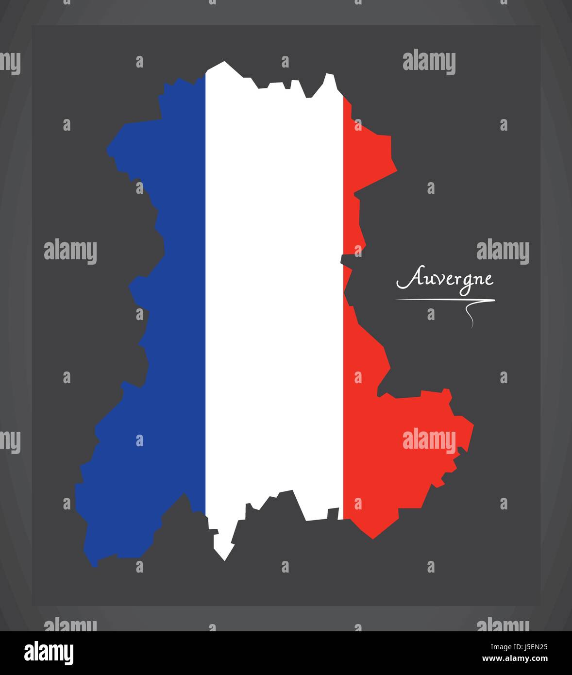 Auvergne-Karte mit Abbildung der französischen Nationalflagge Stock Vektor