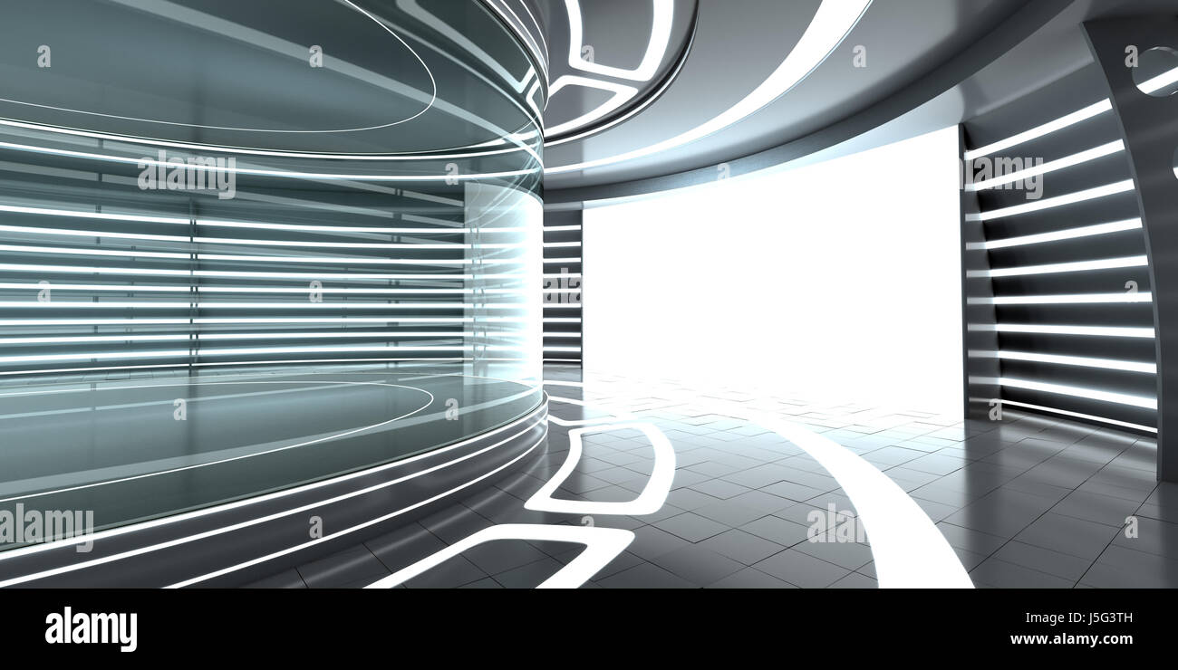 Futuristischen Interieur mit Glasvitrine und panel Stockfoto