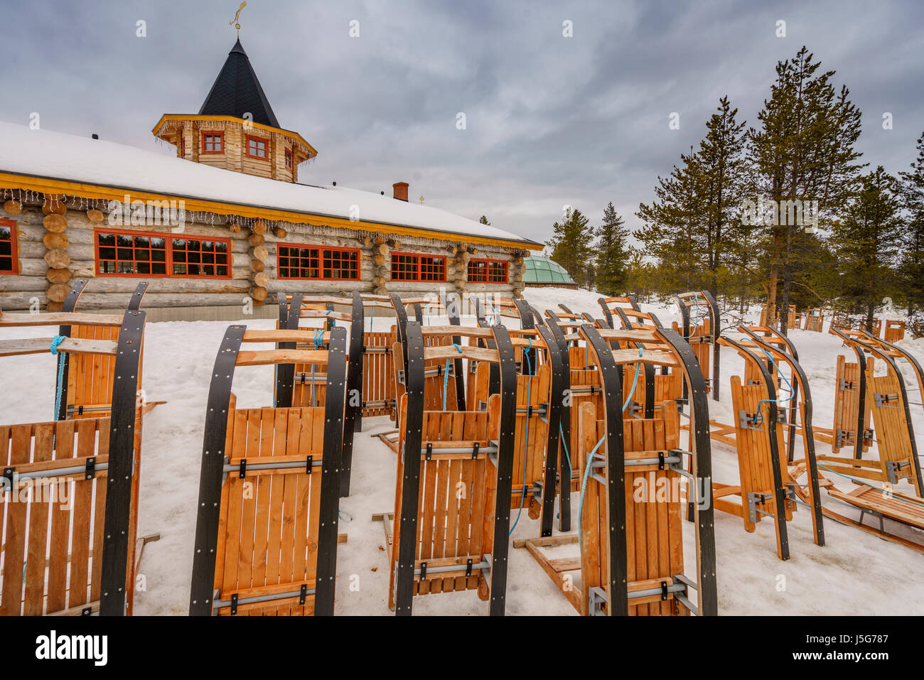 Schlitten in Kakslauttanen Hotel, Lappland, Finnland Stockfoto