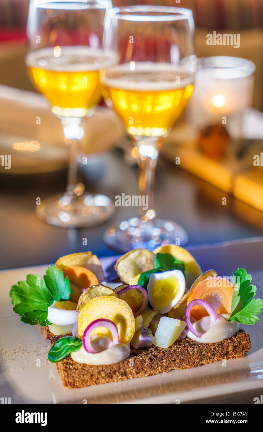 Vorspeise-Snack im Hotel Ripan Kiruna, Lappland, Schweden Stockfoto