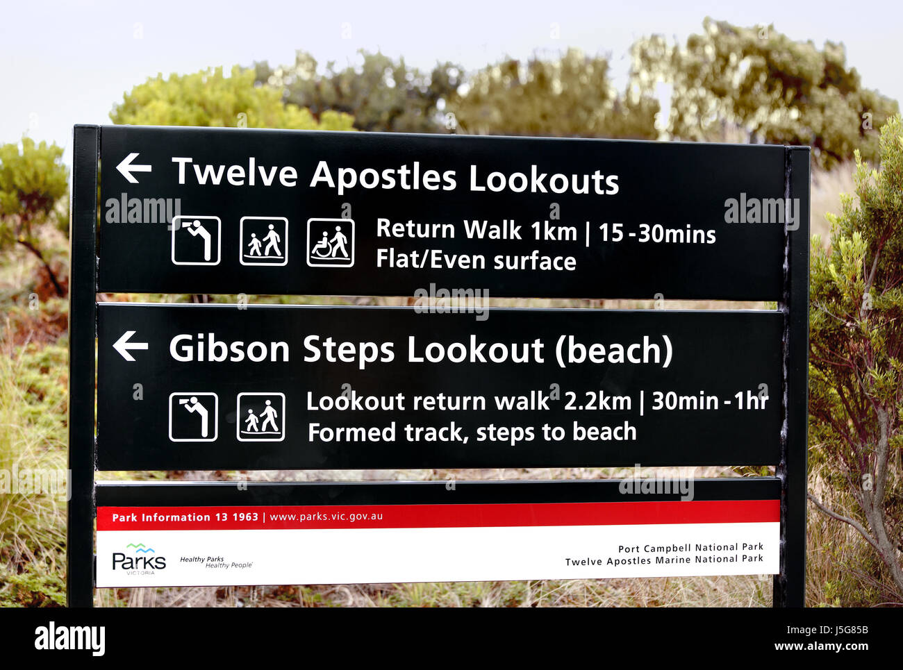 Ein Zeichen an Port Campbell National Park auf zwei Wanderungen zu die 12 Aposteln anzeigen Stockfoto
