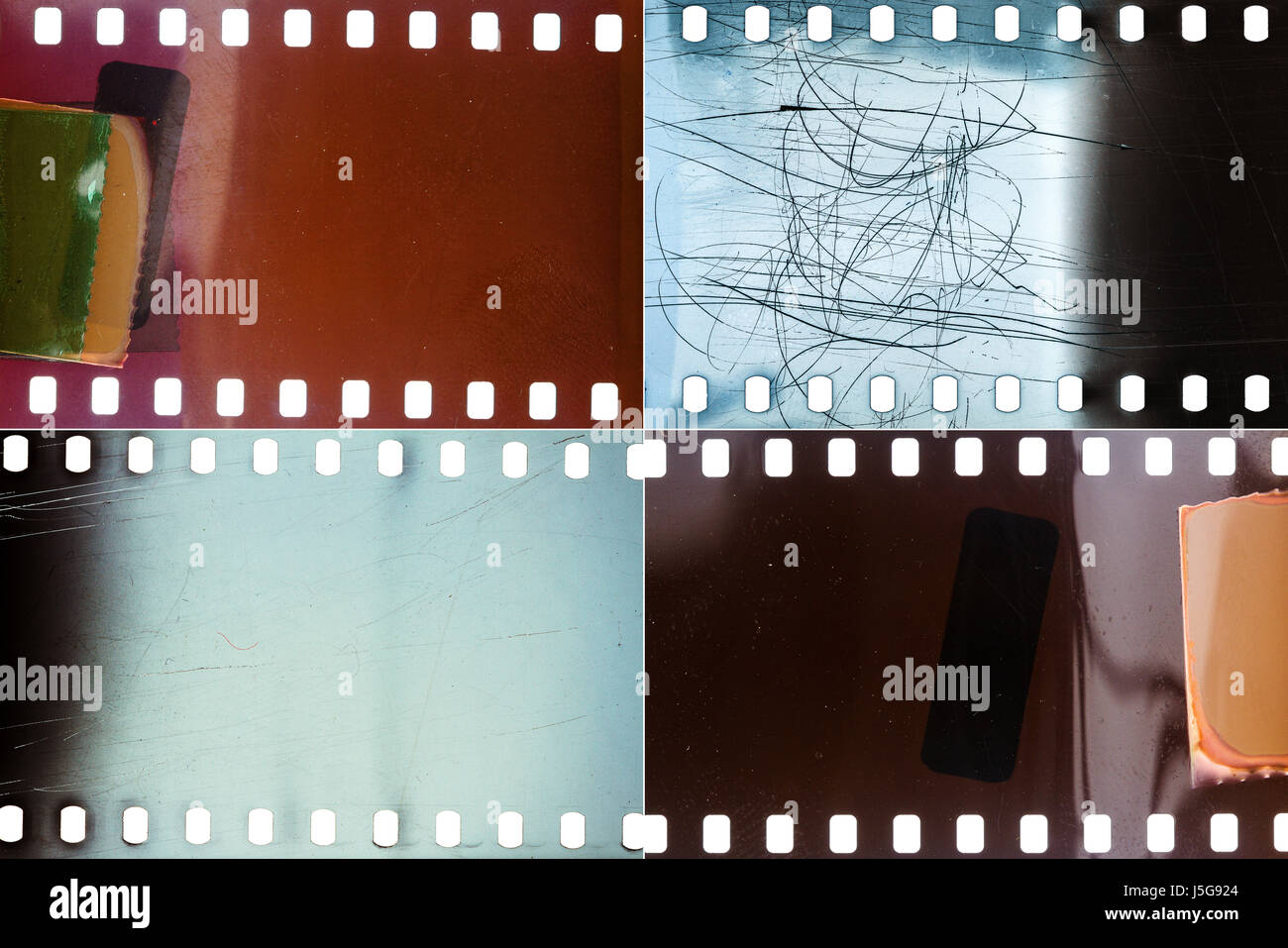 Satz von bunten trashigen Film Texturen mit viel Getreide, Staub, Kratzer und lichtdicht Stockfoto