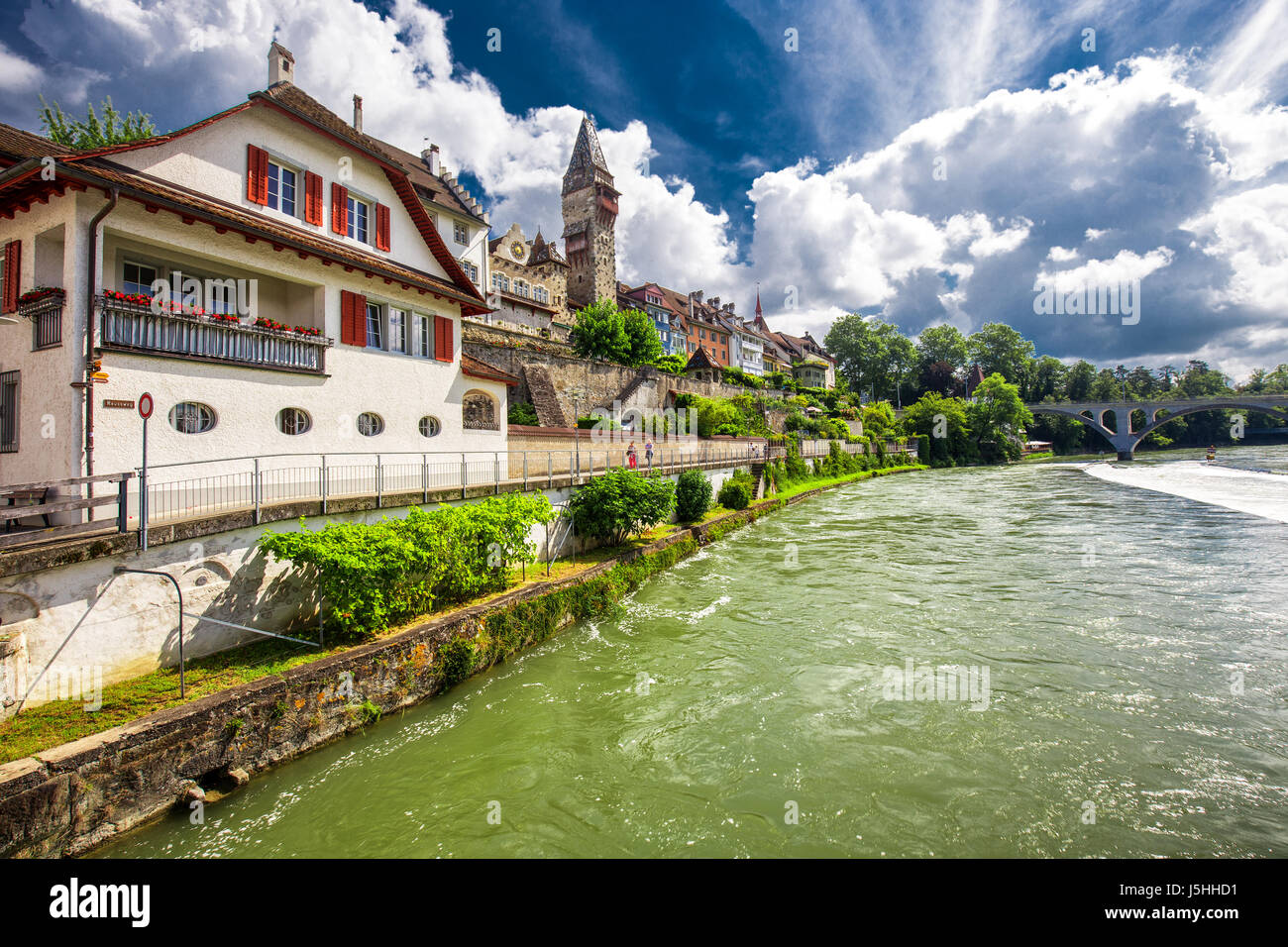 BREMGARTEN, Schweiz - August 2016 - alte Stadt Venter Bremgarten Stadt in der Schweiz. Stockfoto