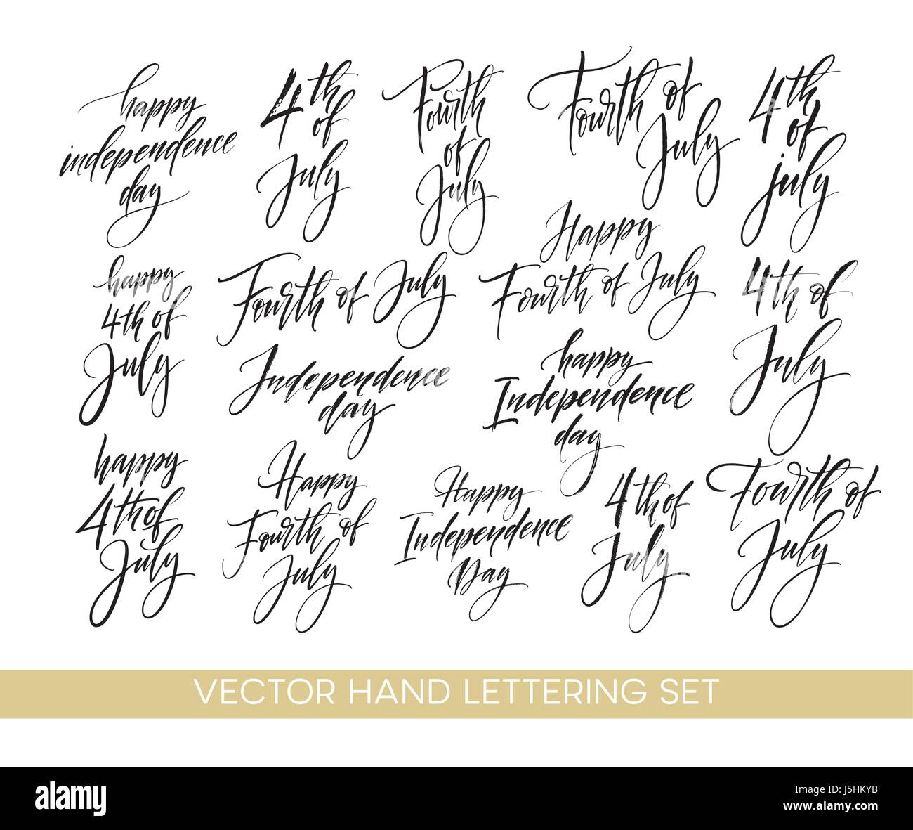 Satz von Independence Day handgezeichnete Entwürfe-Schriftzug. Fourth Of July. Vektor-illustration Stock Vektor