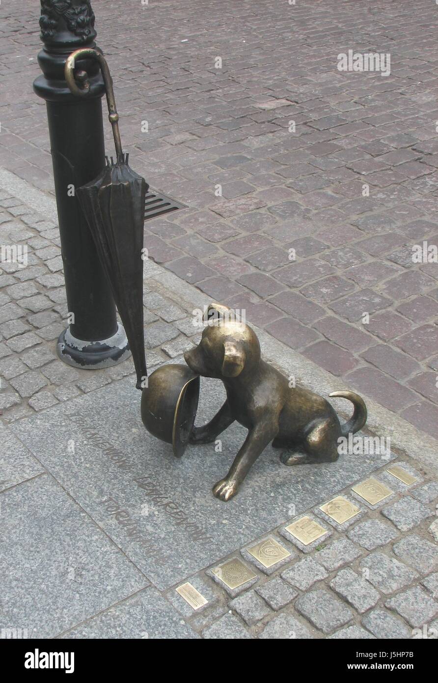 Kunst Hat alte Stadt Hund Laterne Polen Regenschirm Bronze Street