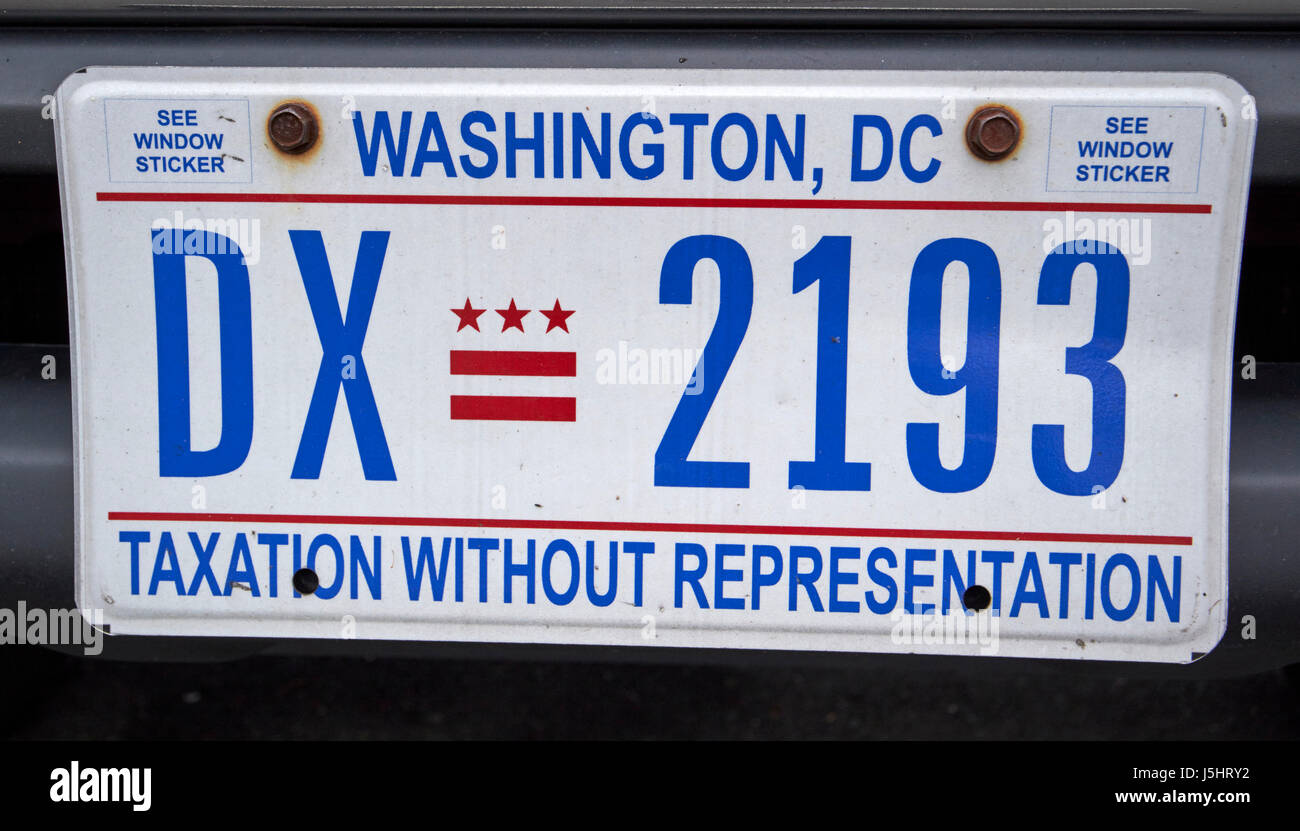 Washington dc Besteuerung ohne Vertretung geben uns Kfz-Kennzeichen Stockfoto