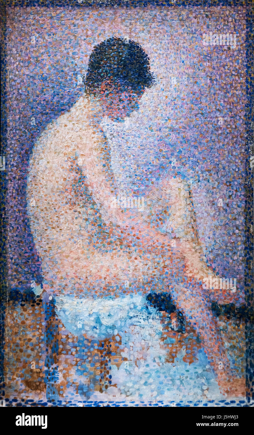 Pointillismus. Georges Seurat. "Poseuse de Profil" (Modell, Seitenansicht) von Georges Seurat (1859-1891), Öl auf Holz, c.1887 Stockfoto