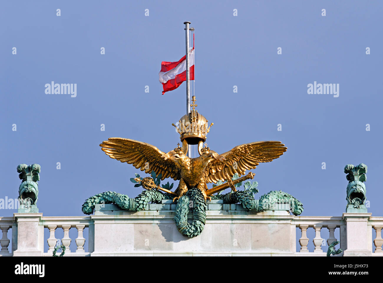 Zeichen signalisieren Detail Stadt Stadt Denkmal Statue Wien Österreicher quadratischen Flagge Stil Stockfoto