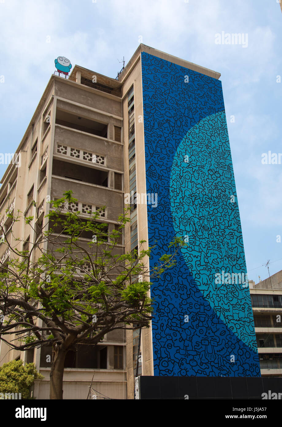 Riesiges Fresko auf einem Gebäude, Beirut Governorate, Beirut, Libanon Stockfoto