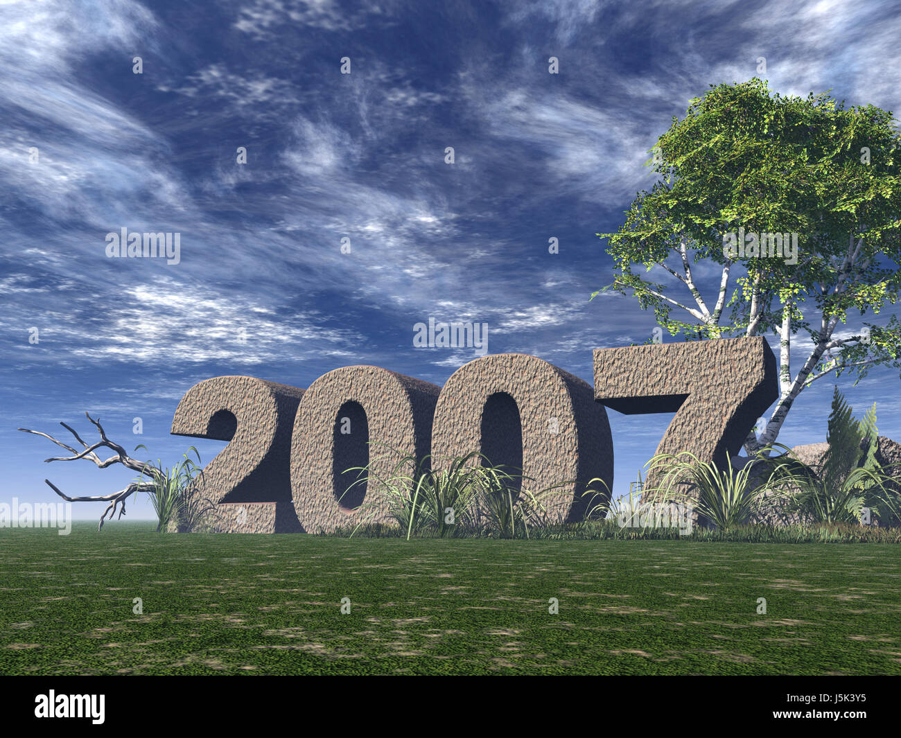 blauer Baum Horizont Stein Zukunftsfeld Datum Zeit Zeit Angabe rock Stockfoto