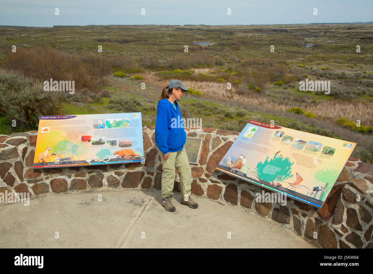 Drumheller Kanäle übersehen interpretativen Board, Columbia National Wildlife Refuge, Washington Stockfoto