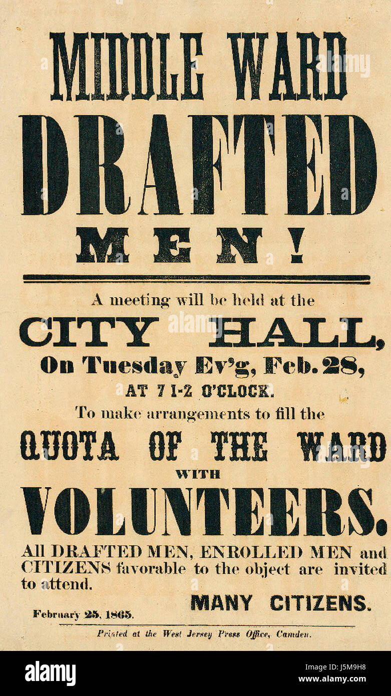 Mittlerer Ward Drafted Männer - eine Tagung wird in der City Hall - amerikanischen Bürgerkrieg Recruiting Poster Stockfoto