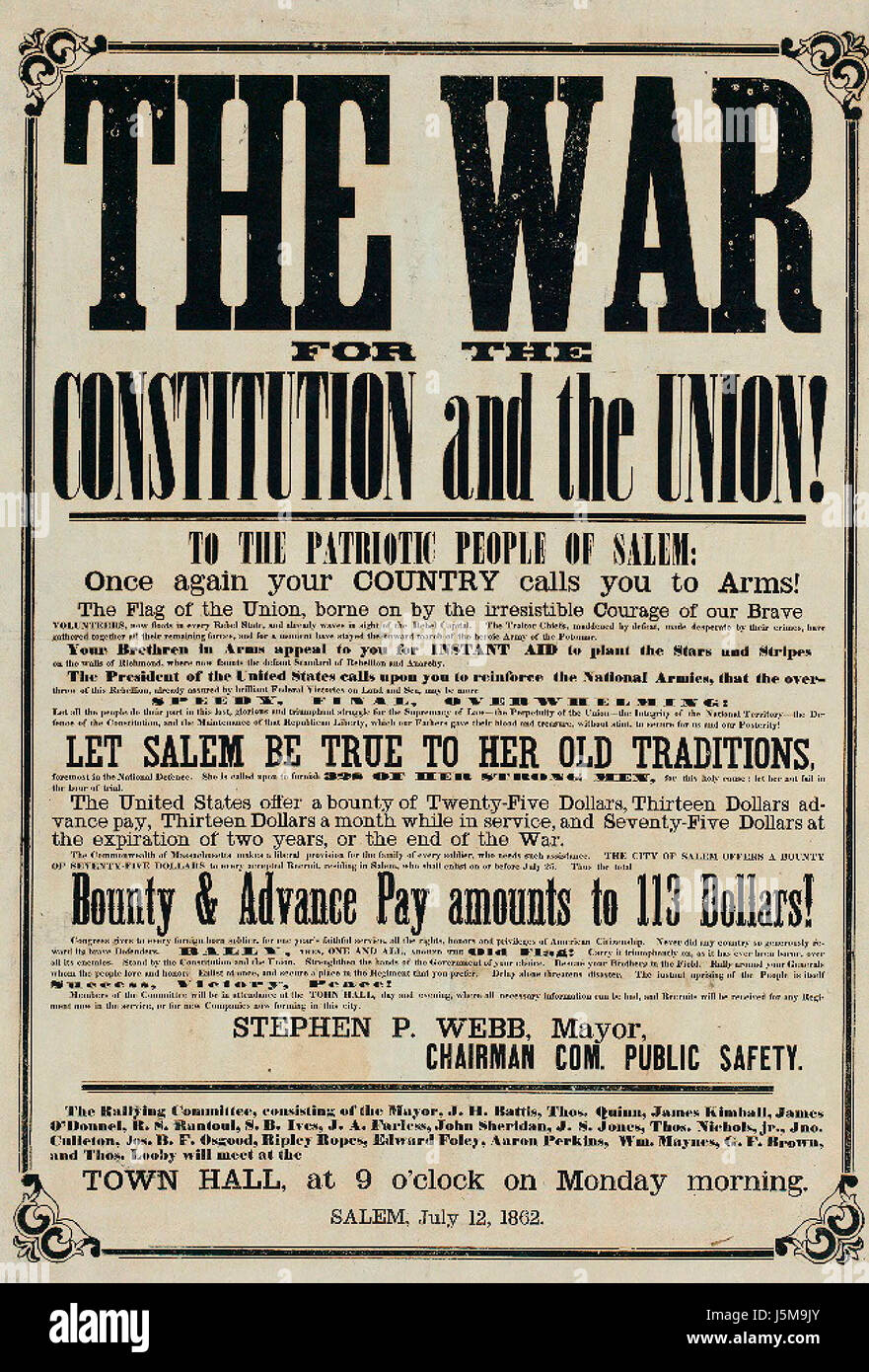 Der Krieg für die Verfassung und die Union - amerikanischer Bürgerkrieg Recruiting Poster Stockfoto