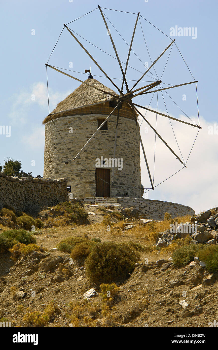 romantische Griechenland Romantik griechische Windmühle Mühle Naxos Kykladen Alte windmhle Stockfoto