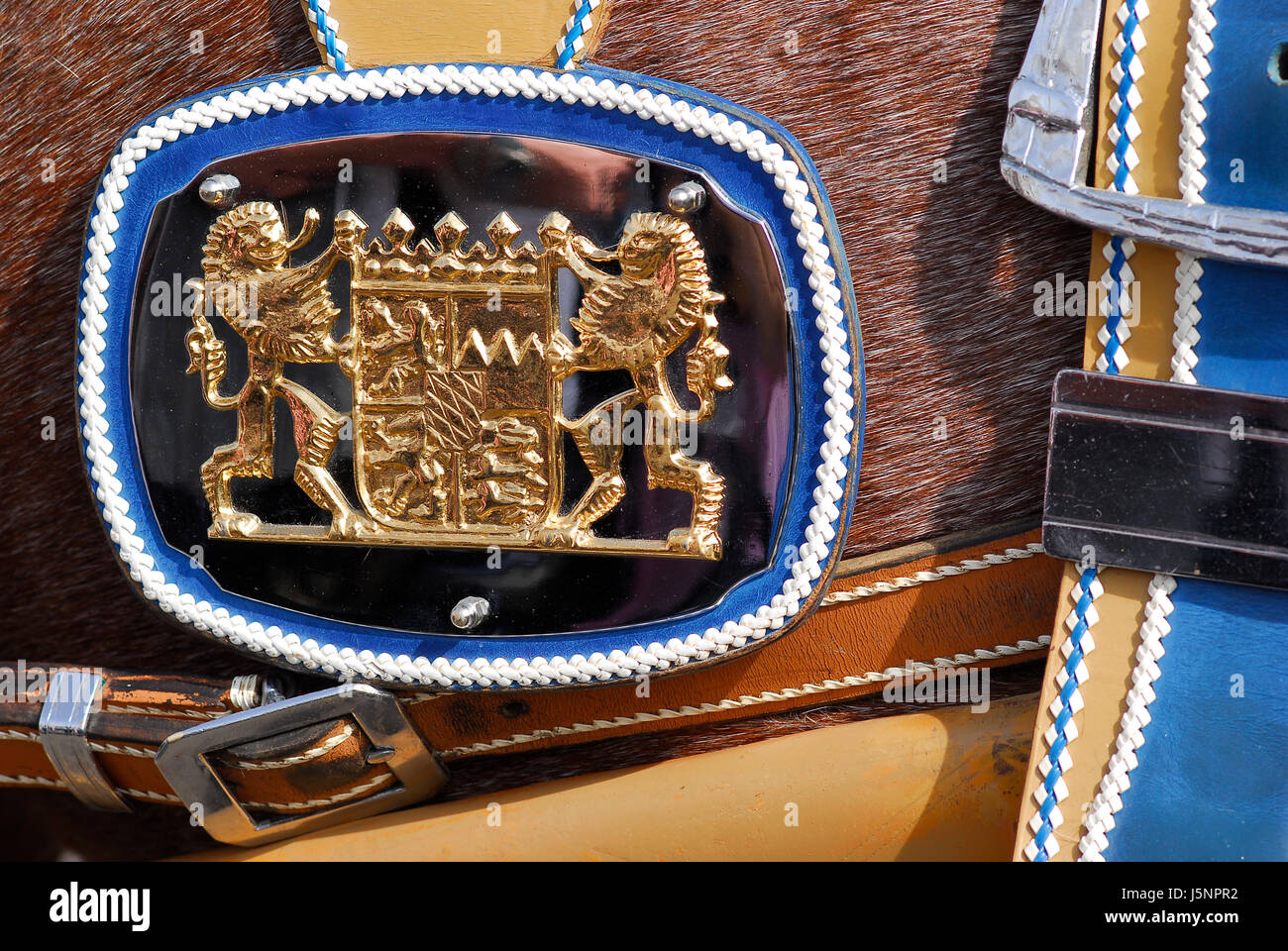 Löwe Katze Raubkatze Raubkatze Schmuck Schmuck folk Festival Bayern golden Stockfoto