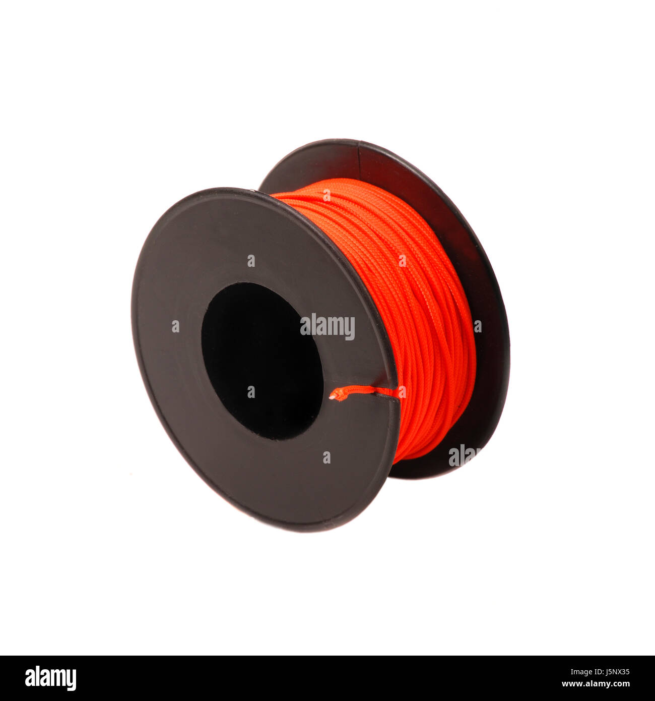 Thread Tau Roll Edgewise Threads Orange Kabel aufrollen entrollen roten Rollen Rollen Stockfoto