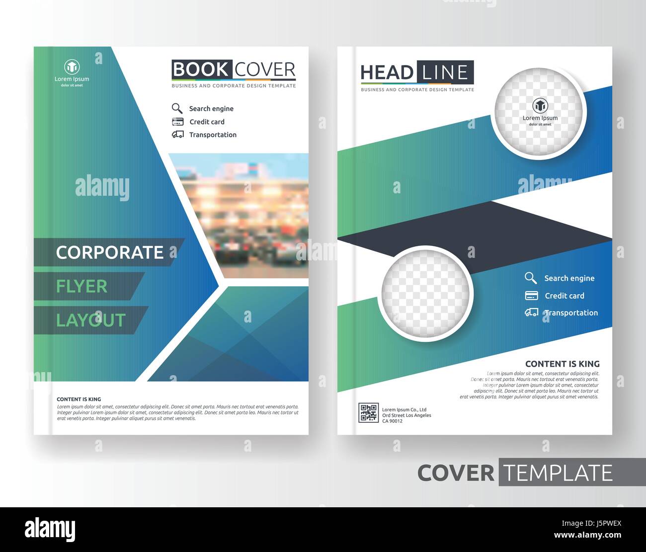 Mehrzweck-Business und corporate Cover-Design-Layout. Geeignet für Flyer, Broschüre, Buch-Cover und Jahresbericht. grüne und blaue Farbe A4 Größe temp Stock Vektor