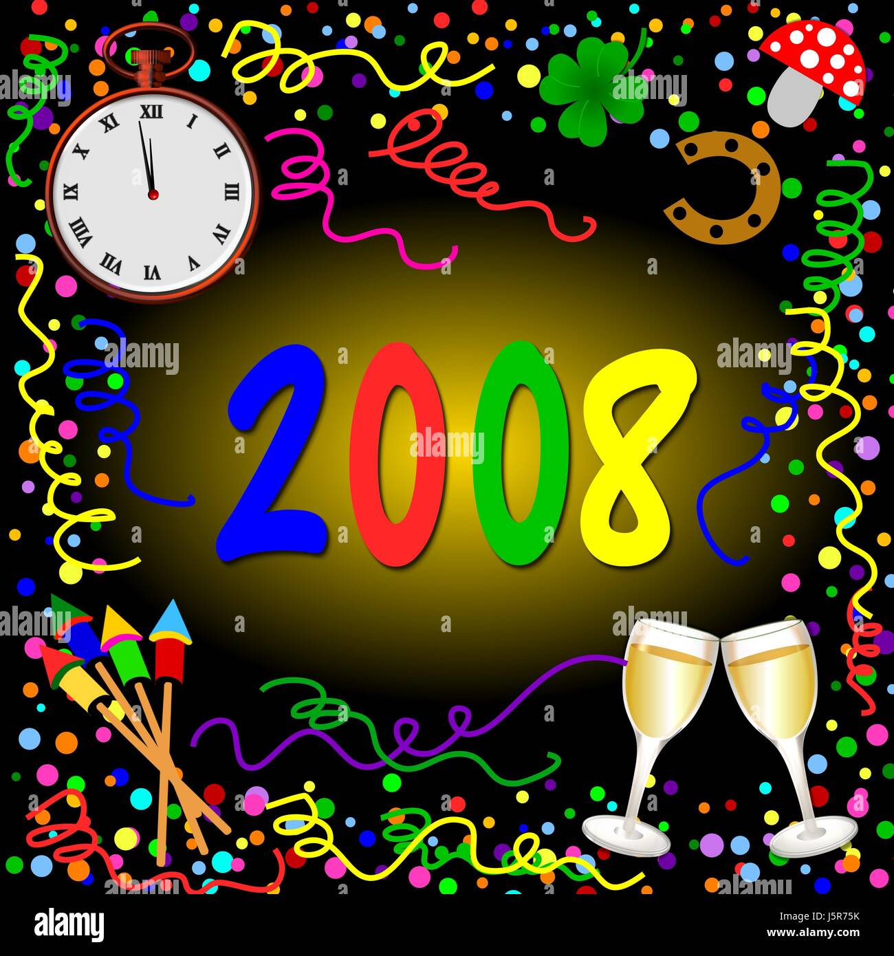 Feiern Sie ausgelassene schwelgt Raketen Champagner s Neujahr feiert Stockfoto