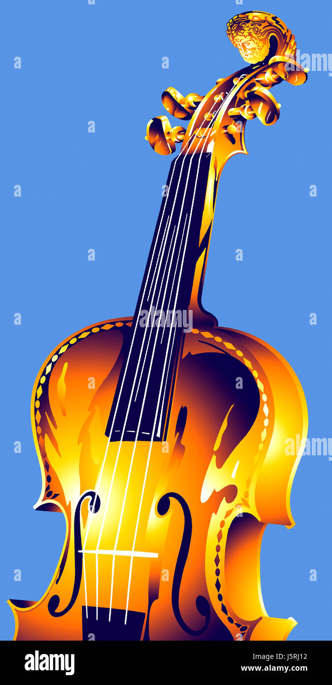 Cello auf blauem Hintergrund Stockfoto