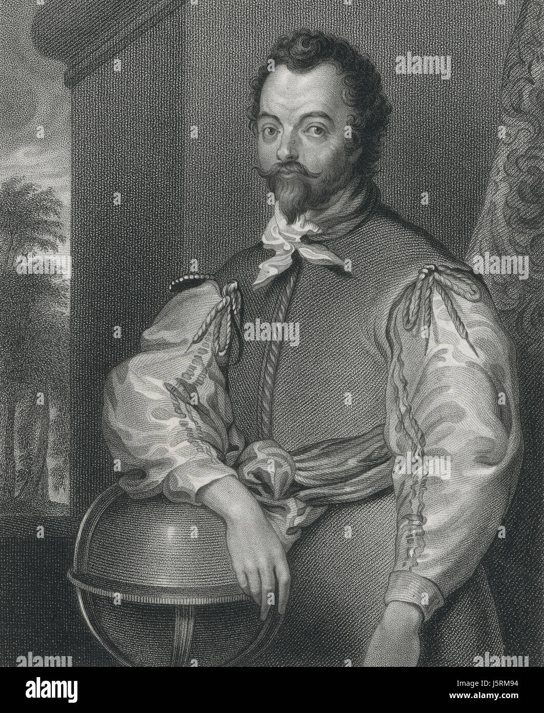 Sir Francis Drake (1540-96), englische Admiral und Seefahrer, Portrait, gestochen von S. Freeman, 1829 Stockfoto