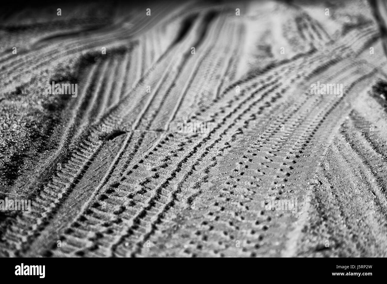 in der Wüste Spur von Pkw und LKW im Sand wie abstrakten Hintergrund Stockfoto