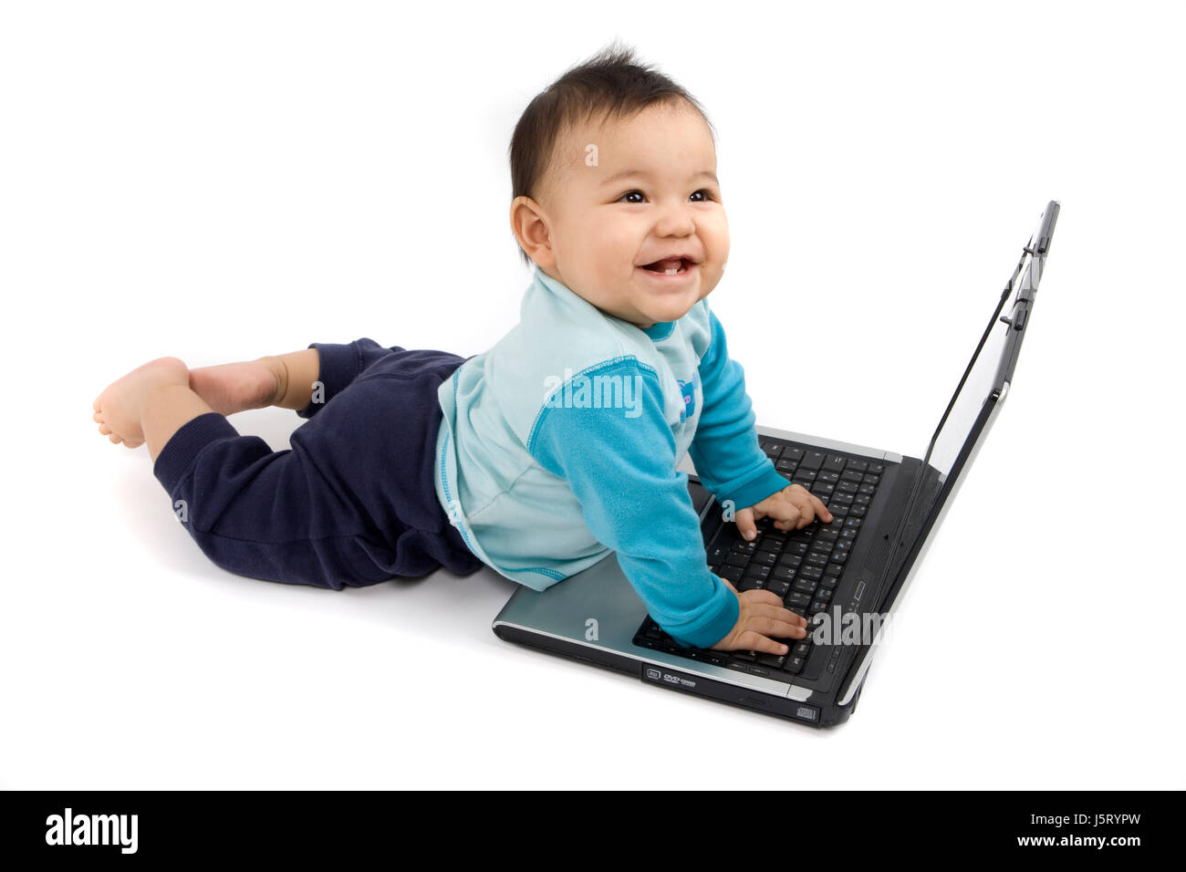Baby mit laptop Stockfoto
