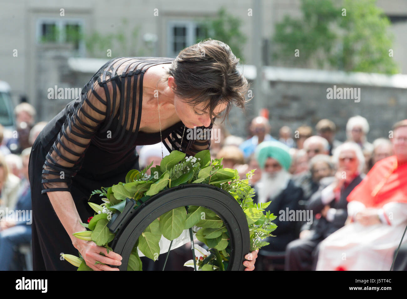 Montreal, CA - 17. Mai 2017: Zeremonie zu Ehren der Gründer von Montreal de Maisonneuve und Jeanne Mance - französische Generalkonsul Catherine Feuillet Stockfoto