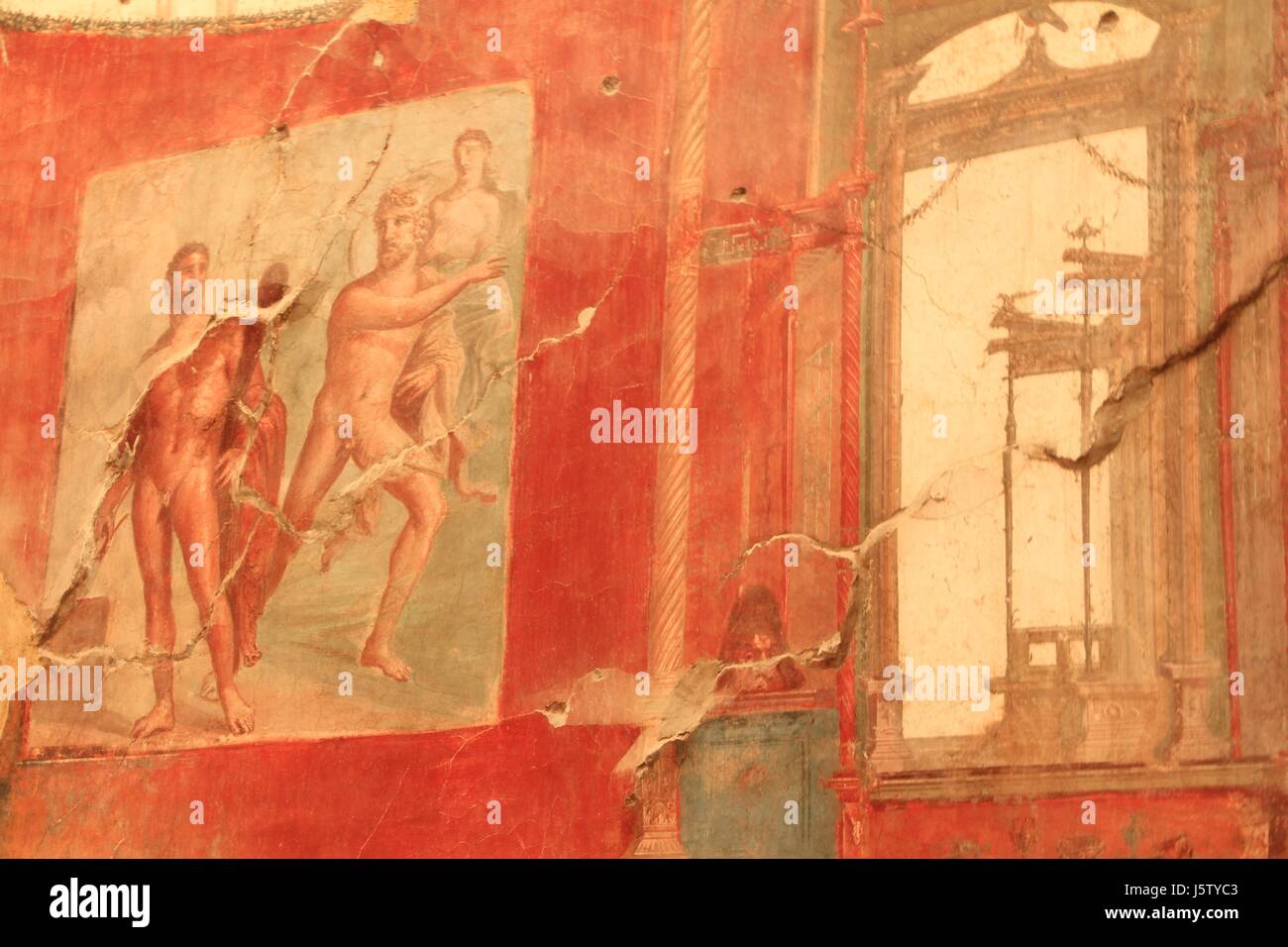 Herculaneum Fresko des Herkules stand neben Juno und Minerva, Italien Stockfoto