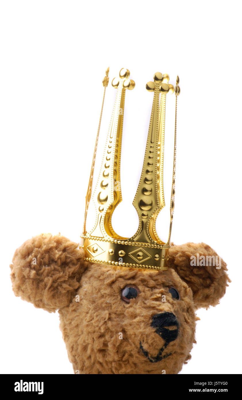 Teddybär mit Goldkrone Stockfoto