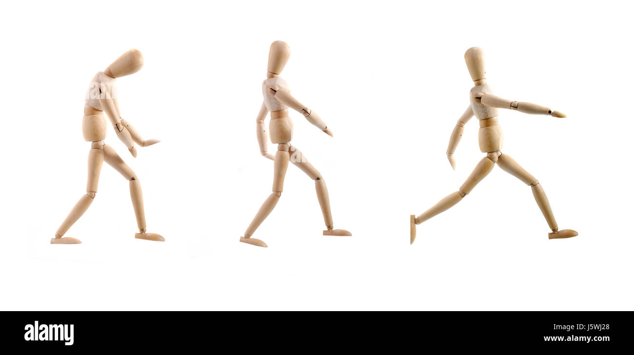 Körperbau Holz Figur Aktivität Bewegung Verschiebung gleitenden Bewegung Makro Stockfoto