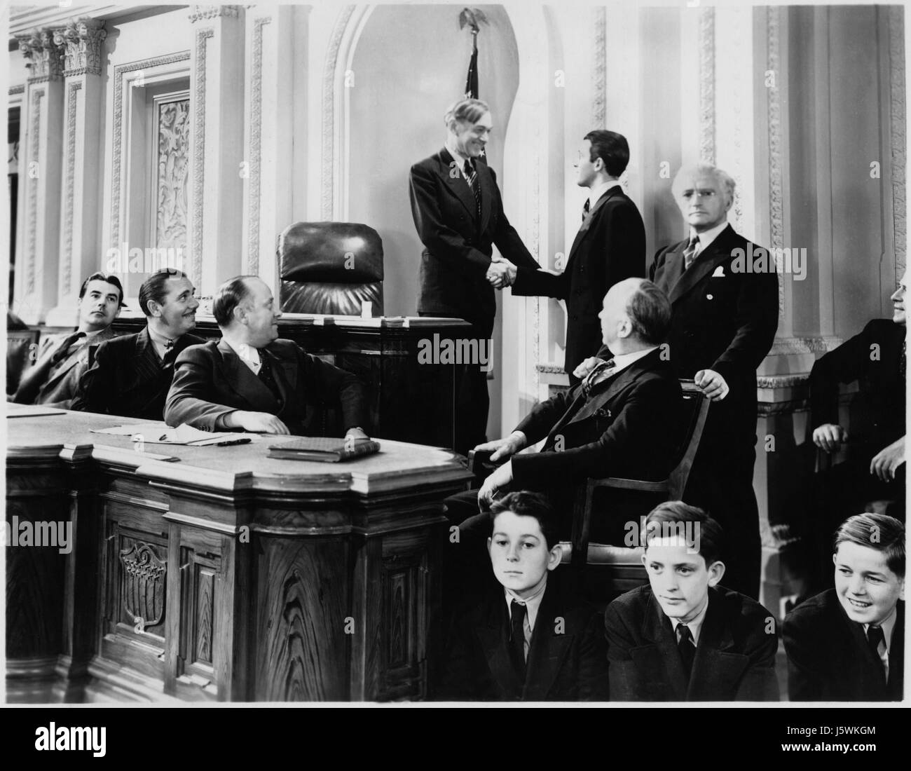 Harry Carey, James Stewart, Claude Rains, am Set des Films, "Mr. Smith geht nach Washington", 1939 Stockfoto
