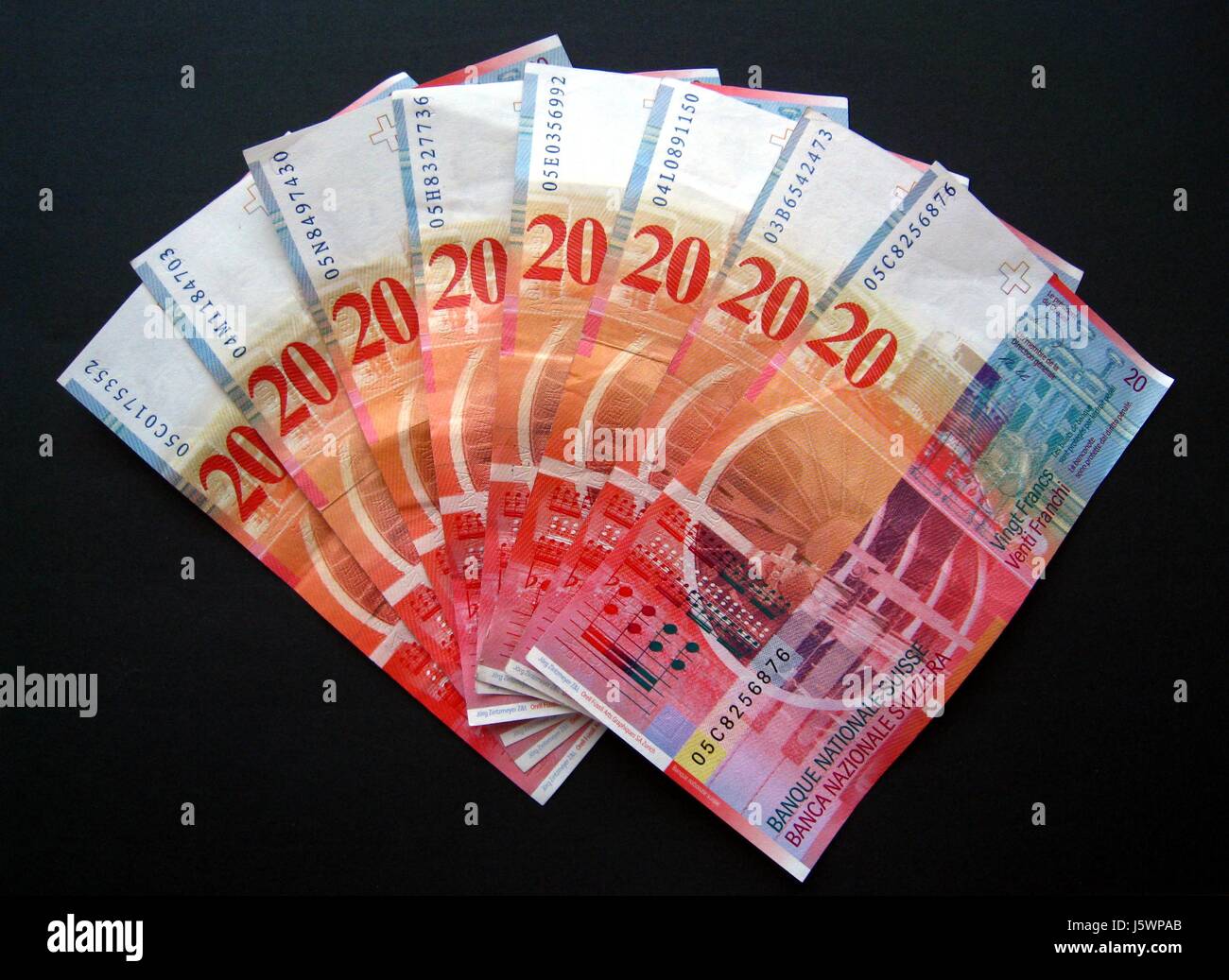 Treasury Notes Rechnungen Geld Finanzen Franken Währung der Schweiz sparen Notizen fan Stockfoto