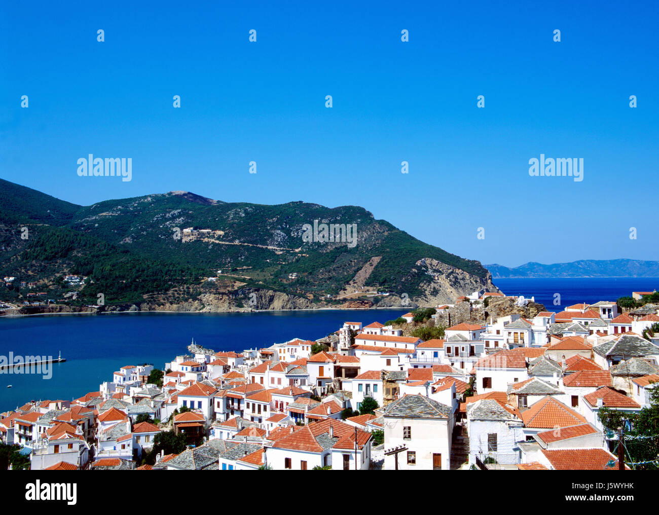 Reisen Sie Urlaub Reisen Urlaub Griechenland Einlass blau weißen Hop Ferienhaus Stockfoto
