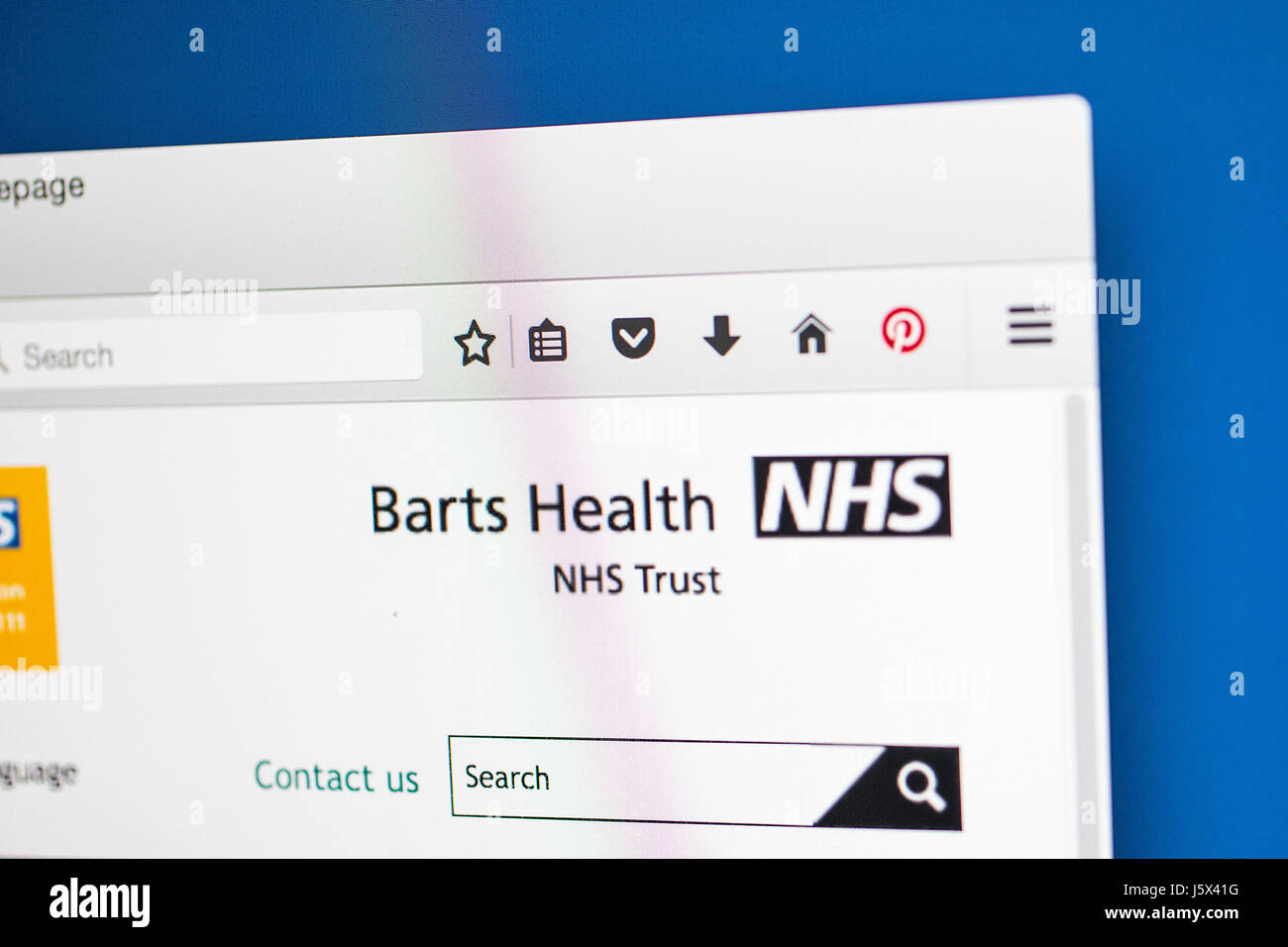 LONDON, UK - 17. Mai 2017: Die Homepage der offiziellen Website für den Barts Health NHS Trust, am 17. Mai 2017. Stockfoto