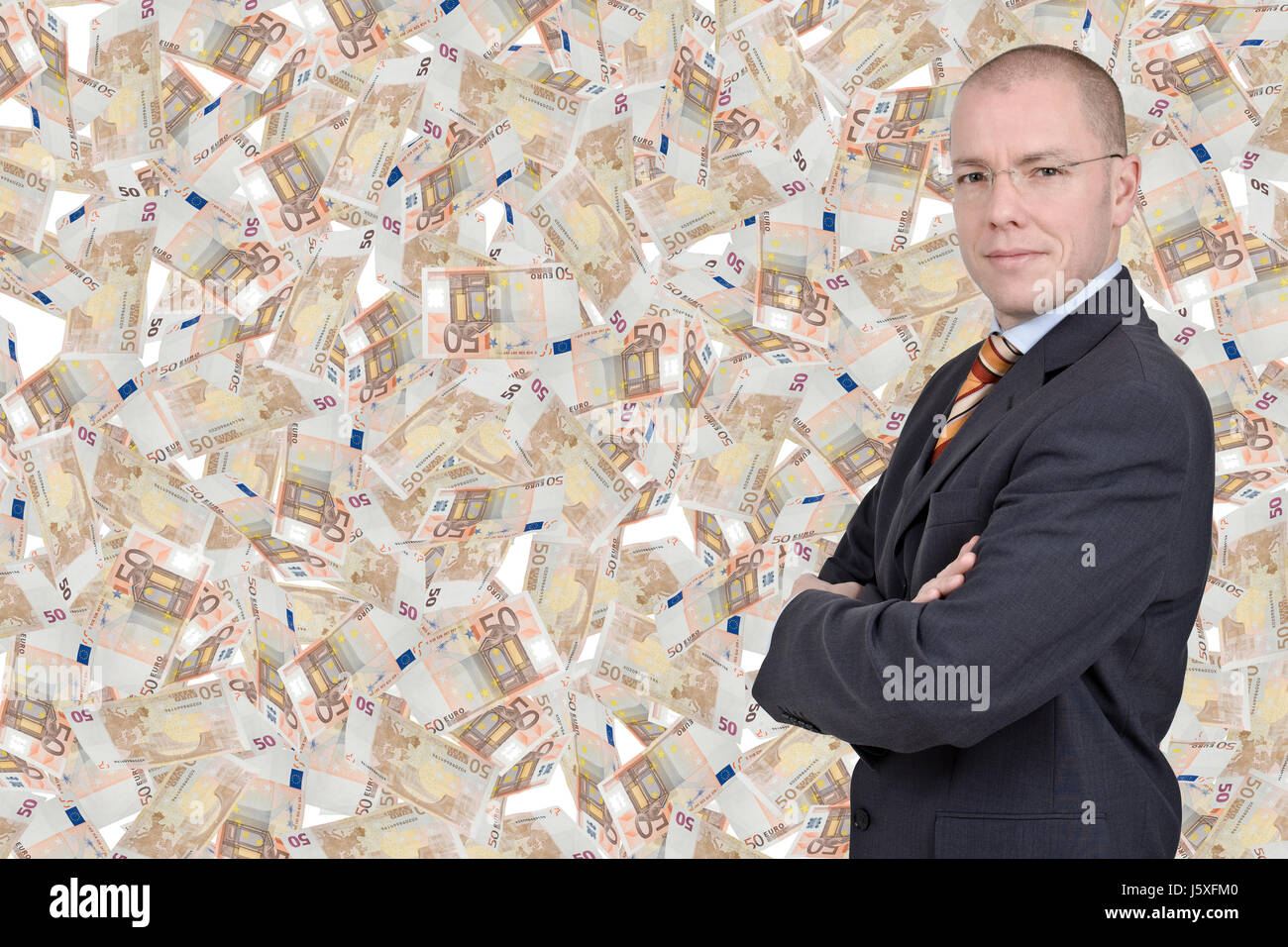 Geschäftsmann in Geld Regen Stockfoto