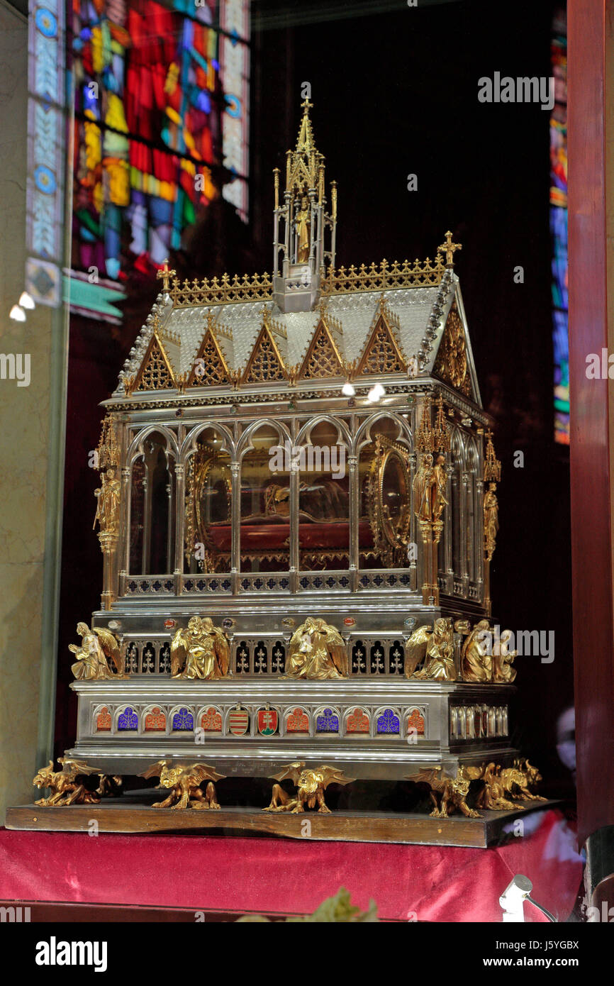 Heilige Rechte, die Reliquie des St Stephen Rechte Hand auf dem Display in St Stephens Basilica, Budapest, Ungarn. Stockfoto