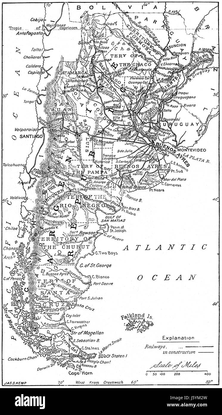 Karte, Argentinische Republik, neue monatliche Zeitschrift Harpers, Illustration, 1891 Stockfoto