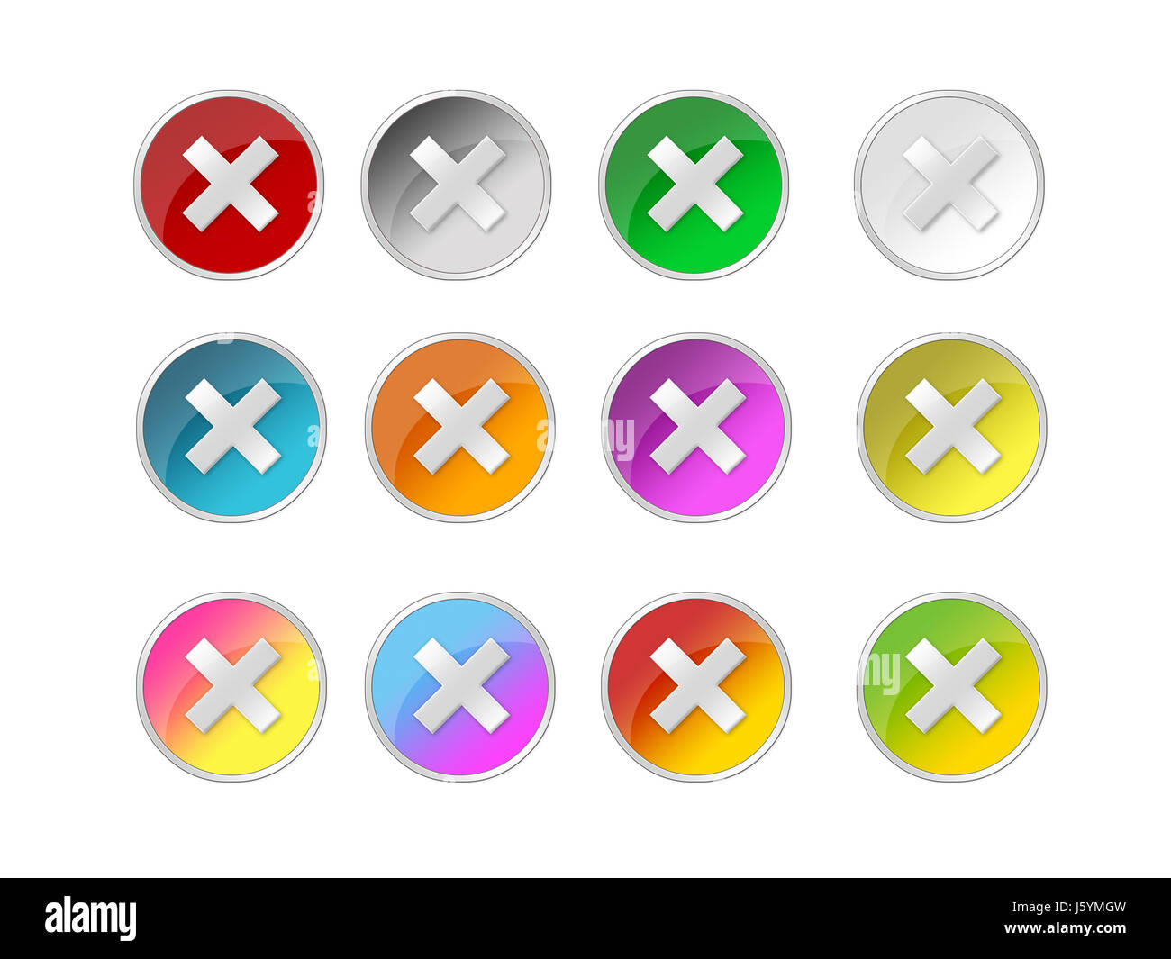 grafische Symbole glänzend auffällig piktografischen transparente Buttons Tasten design Stockfoto