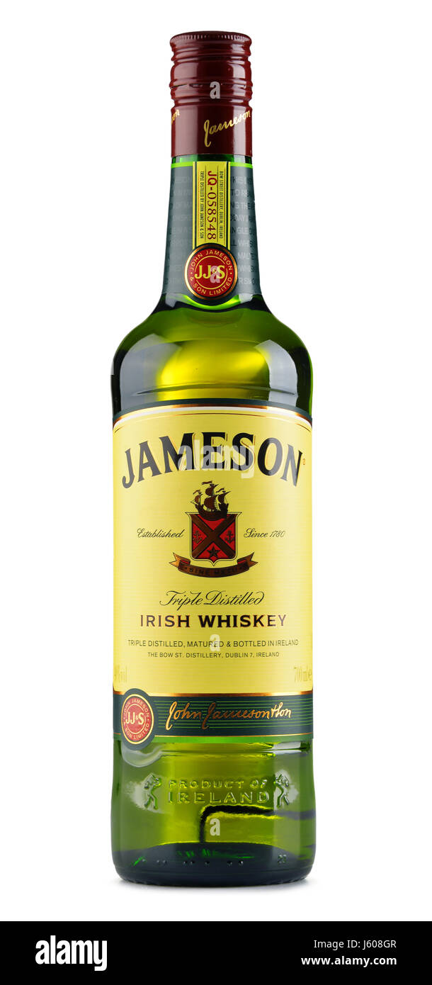 POZNAN, Polen - 28. Juli 2016: Jameson ist das meistverkaufte Irish Whiskey der Welt mit einem Umsatz von 4,7 Millionen Fällen im Jahr 2014 Stockfoto