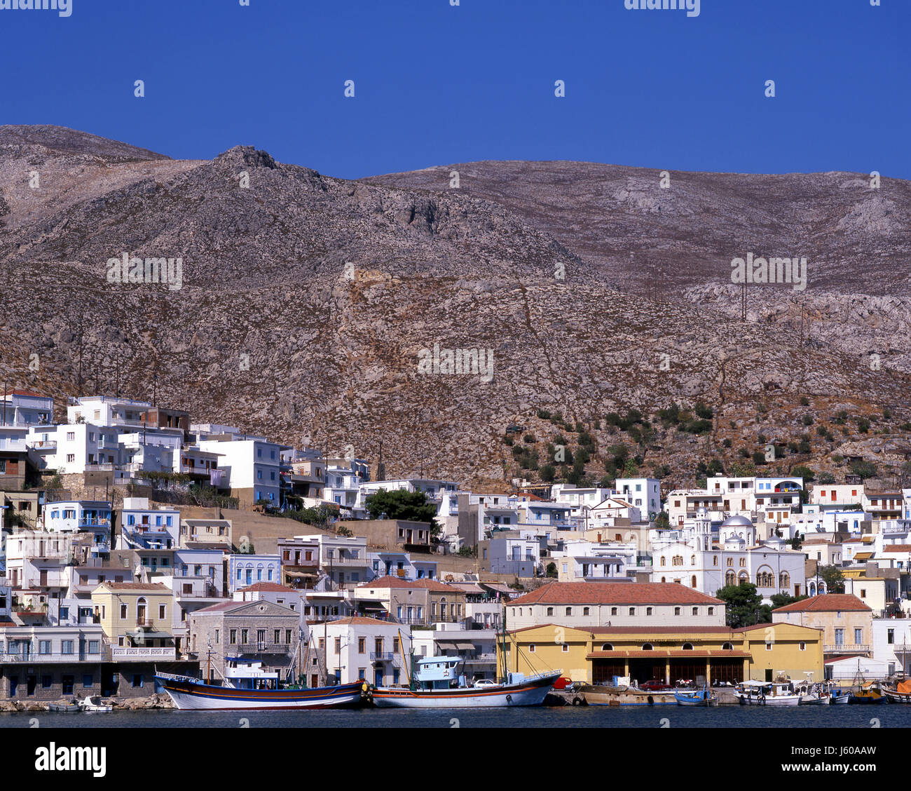 Griechenland griechische Insel Hydra Insel blau Berghaus Gebäude Reisen Hügel Urlaub Stockfoto