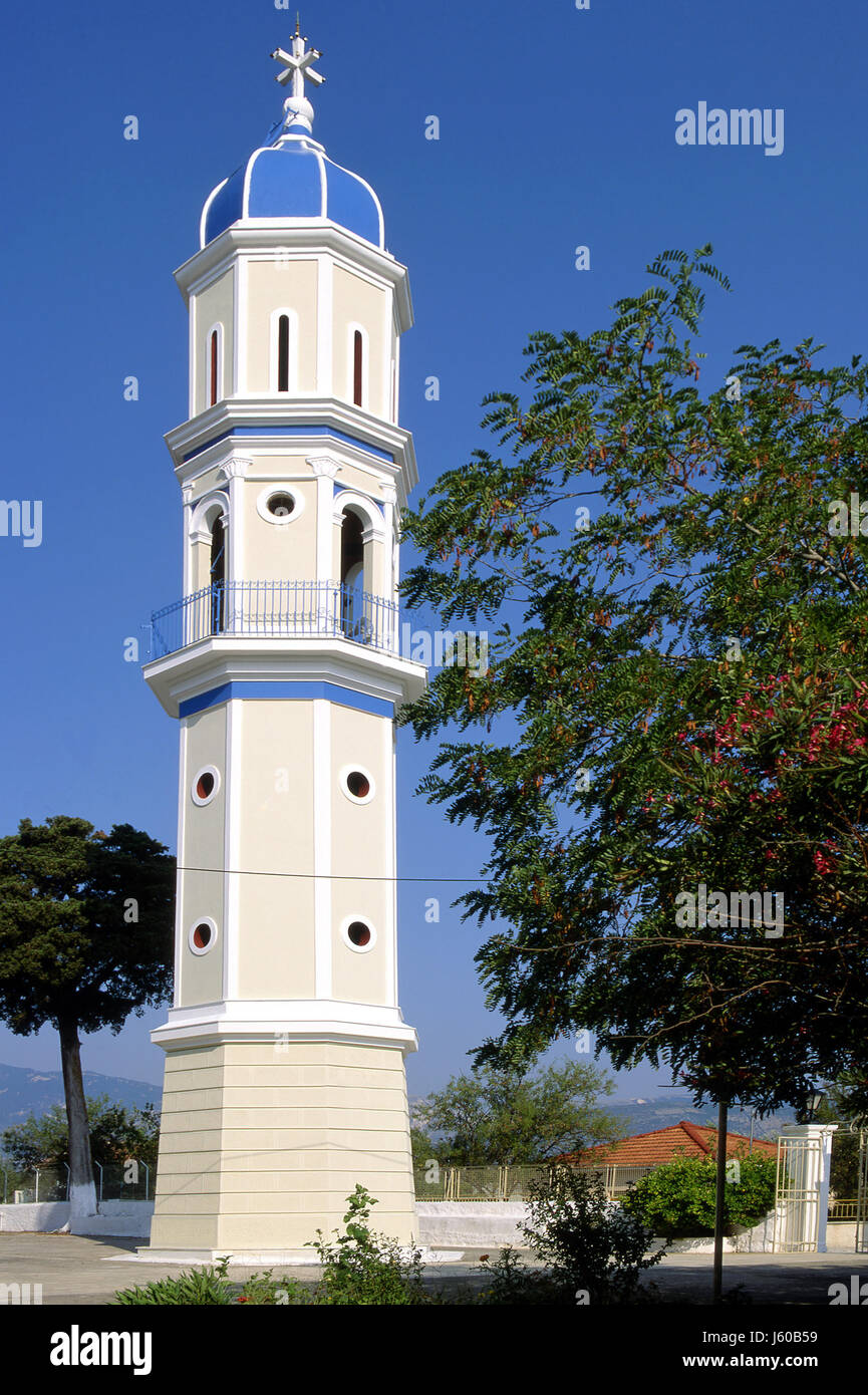 Blauer Turm Urlaub Ferien Urlaub Ferien Griechenland griechische Glocke Korfu blau Stockfoto