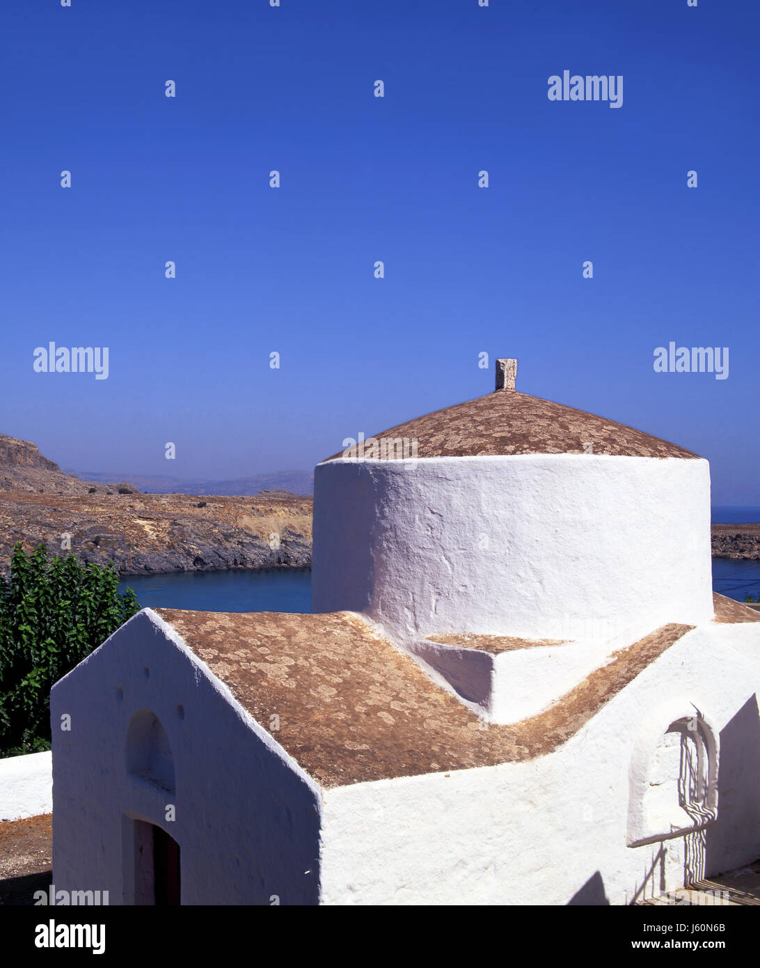 Griechenland griechische traditionelle blaue Reise Religion Kirche Stadt Stadt Kirchhügel Stockfoto
