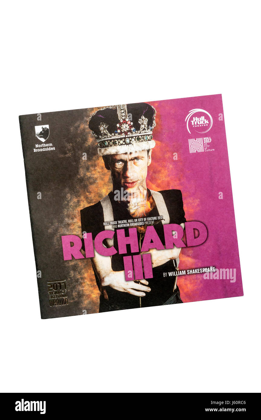 Programm für das Jahr 2017 nördlichen Breitseiten Produktion von Richard III. von William Shakespeare am Hull Truck Theatre.  Cover zeigt Mat Fraser als Richard. Stockfoto