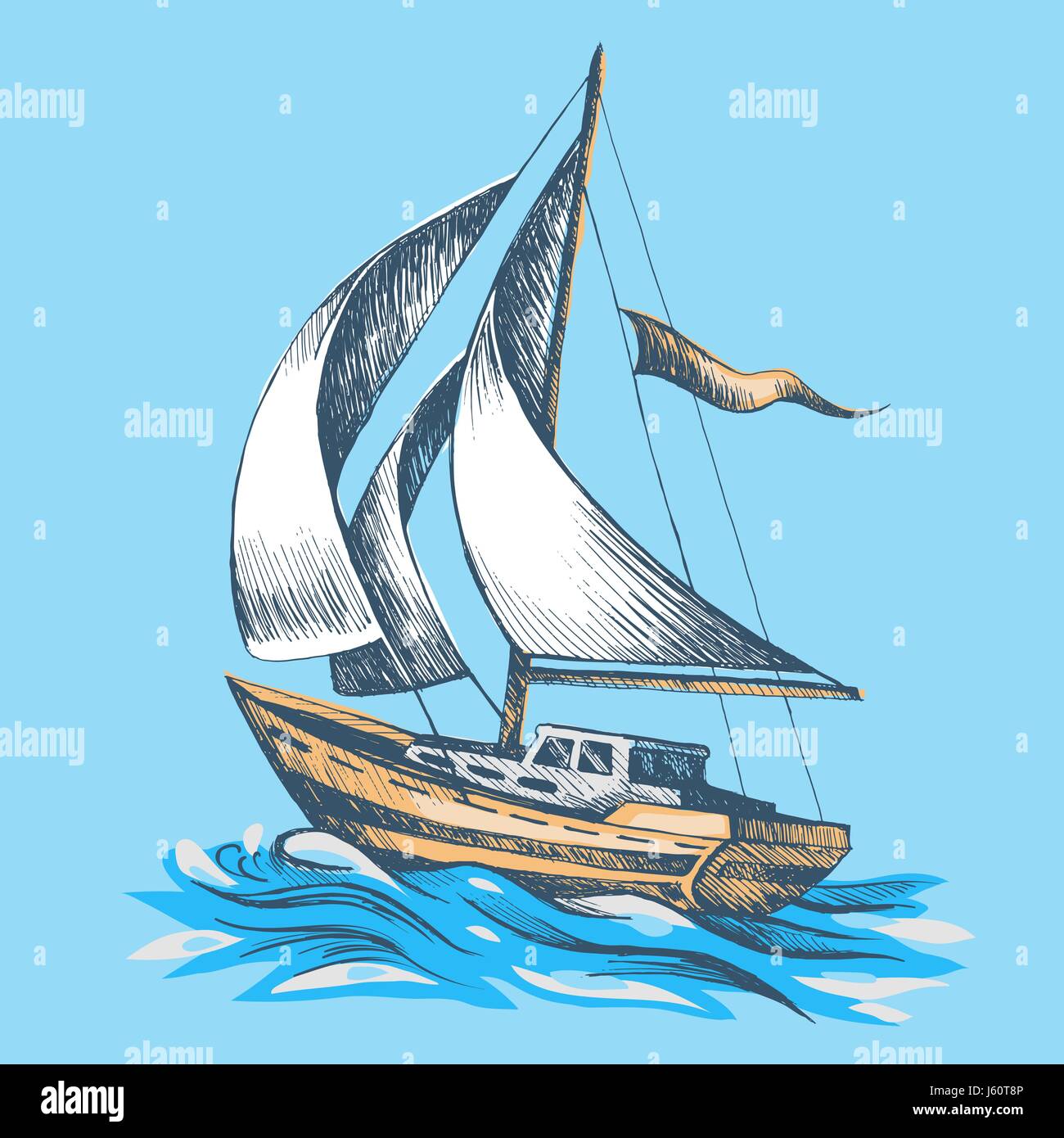 Segelboot mit einer Fahne Stock Vektor