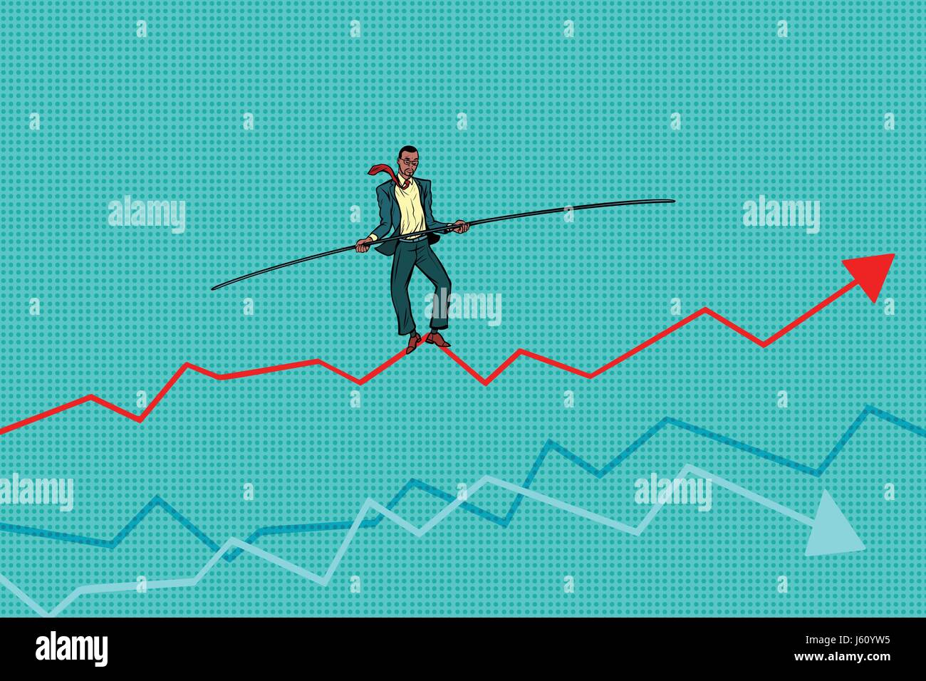 Geschäftsmann Gratwanderung Walke, Zeitplan des Umsatzes. Afrikanische amerikanische Volk. Pop-Art-Retro-Vektor-Illustration Zeichnung Stock Vektor