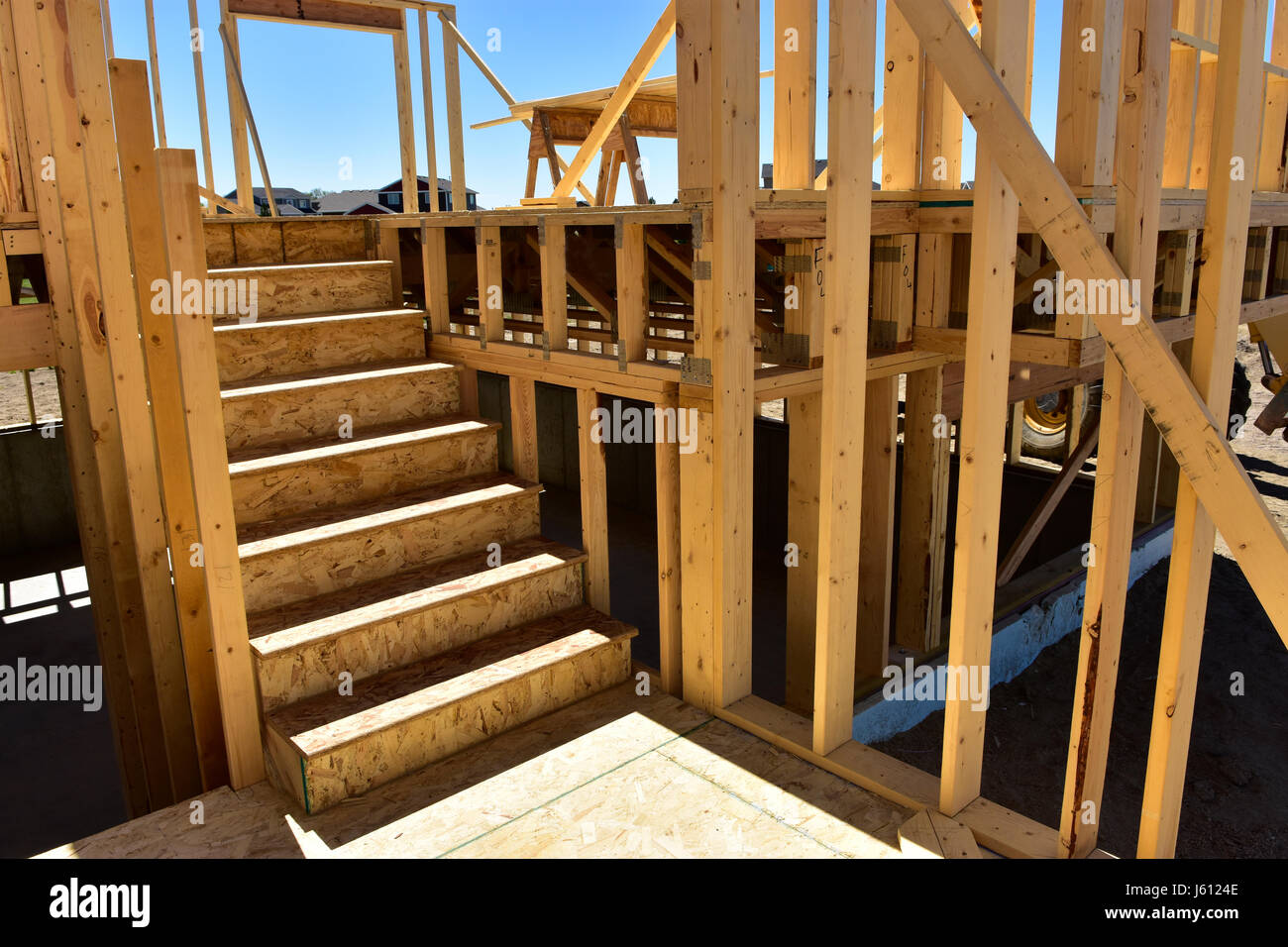 Holzrahmen Wohnbauten im Bau. Stockfoto