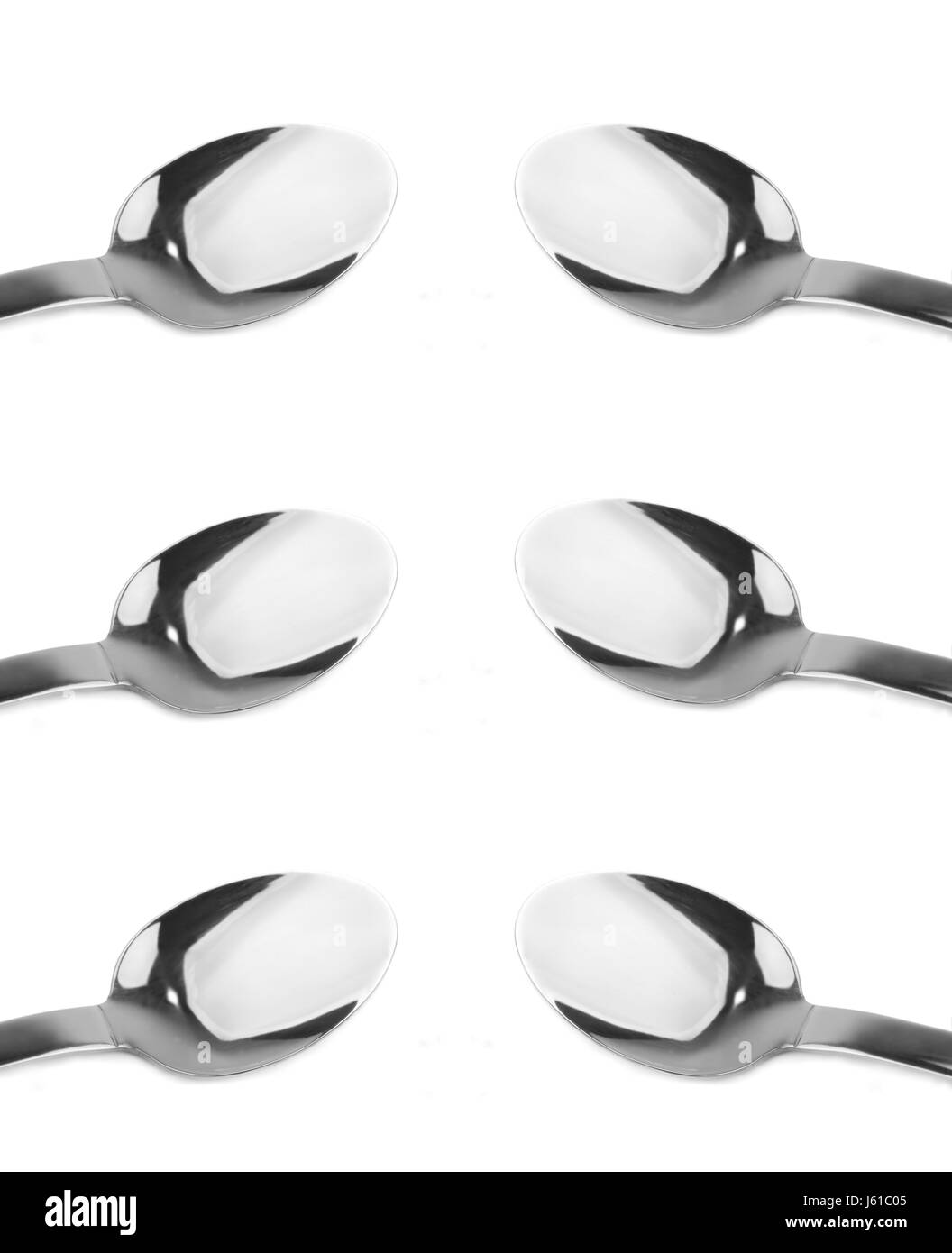 Service Silber hell glänzenden sechs Kaffee Löffel Löffel isoliert optional studio Stockfoto